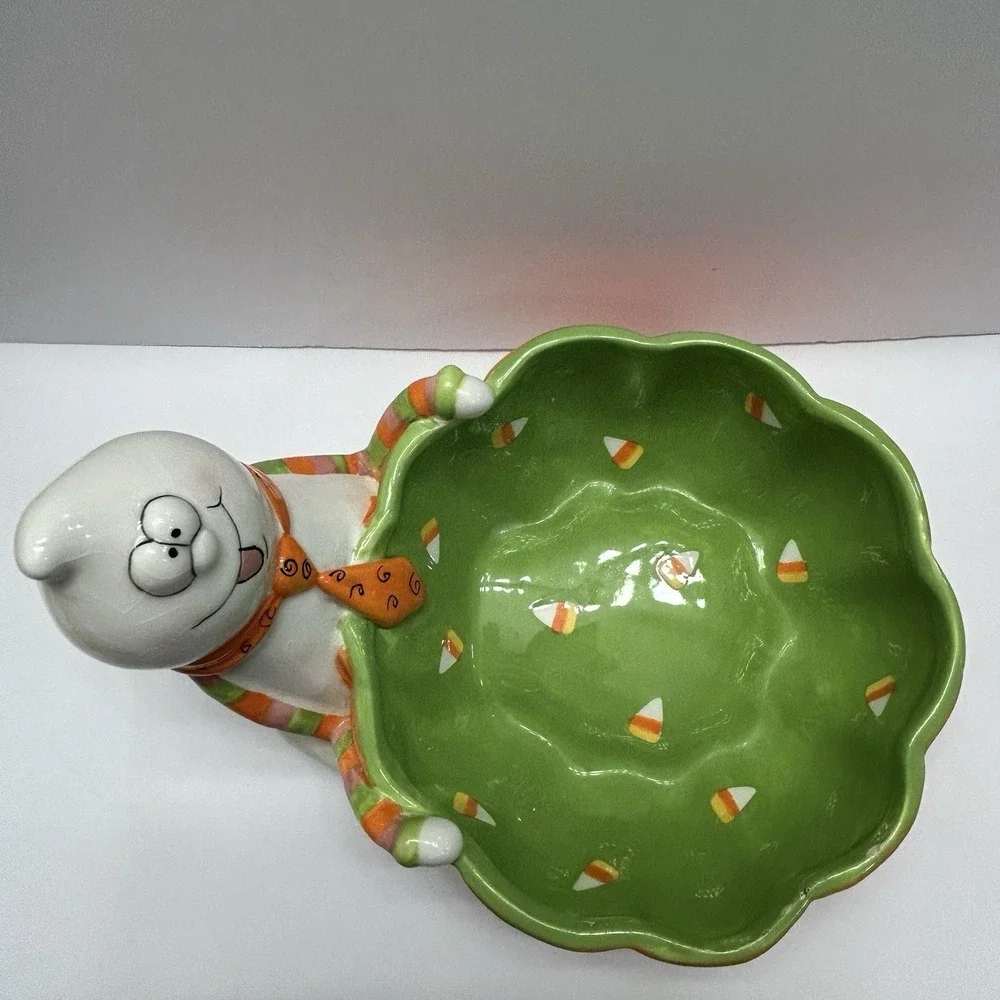 Vintage Tina Ledbetter Halloween Ghost Candy Bowl Dish Ceramic Candy Corn